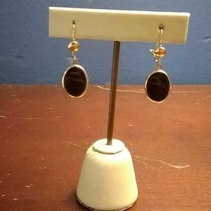 Black onyx and 14k gold earrings